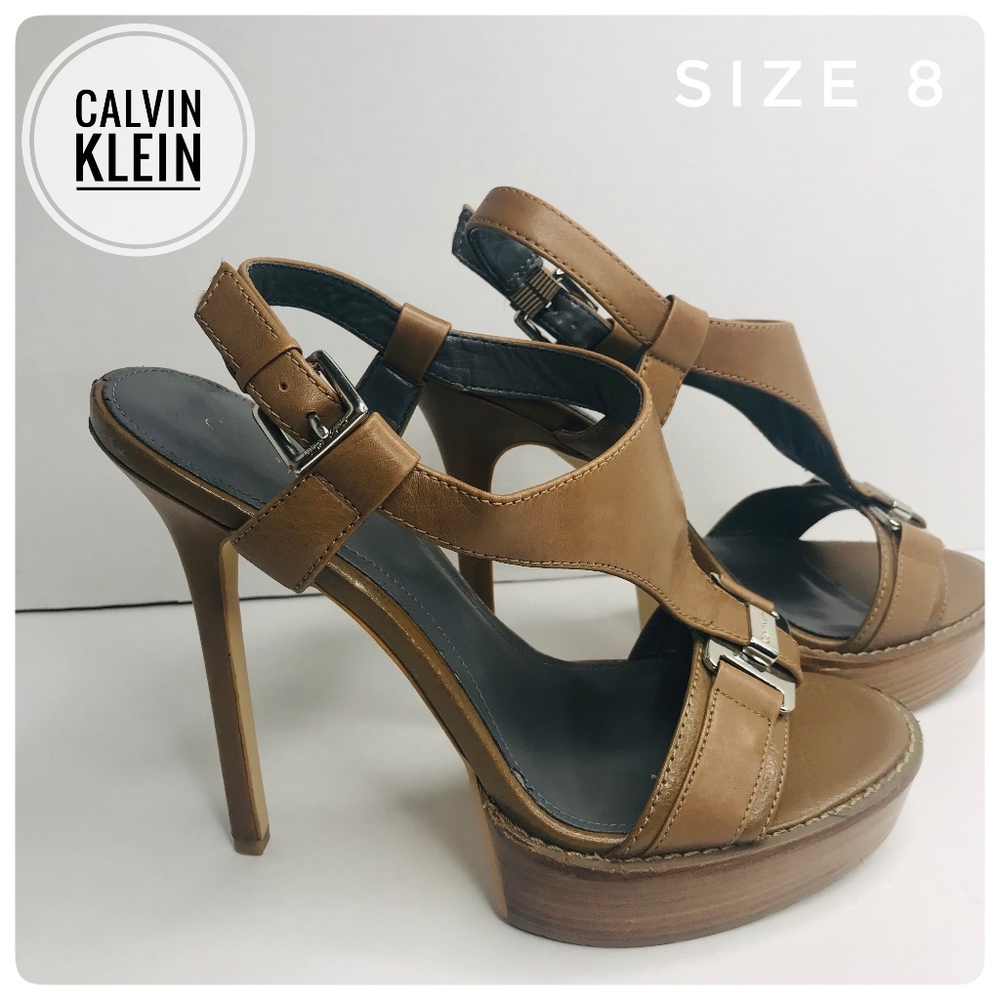 CALVIN KLEIN BROWN HEEL SANDALS